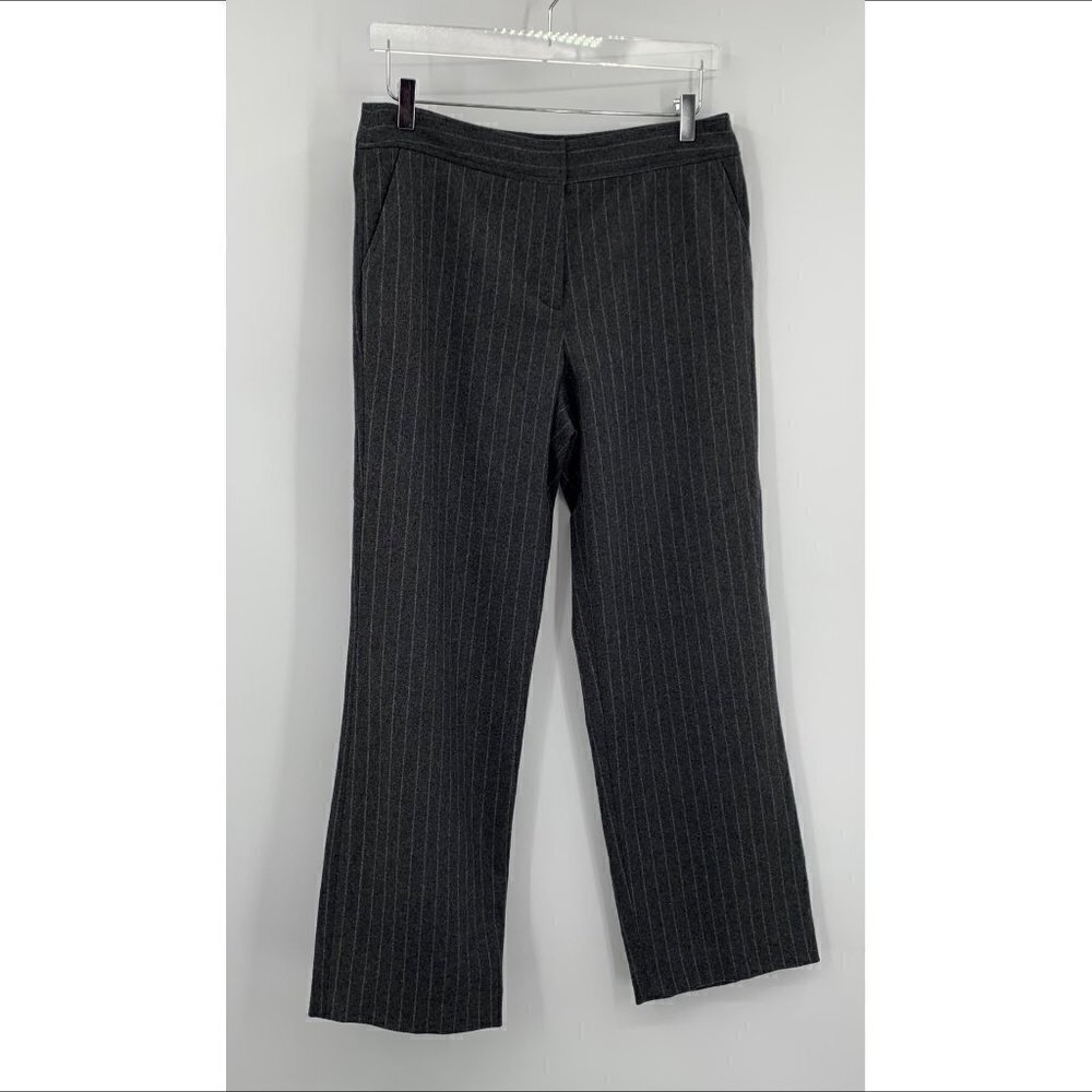 DKNY Classic pin stripe gray wool cashmere trousers pants wide straight leg 12